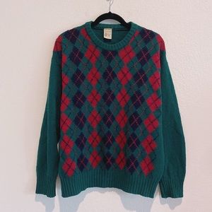 Vintage Shannon 100% Wool Irish Argyle Knit Sweater Diamond Size L